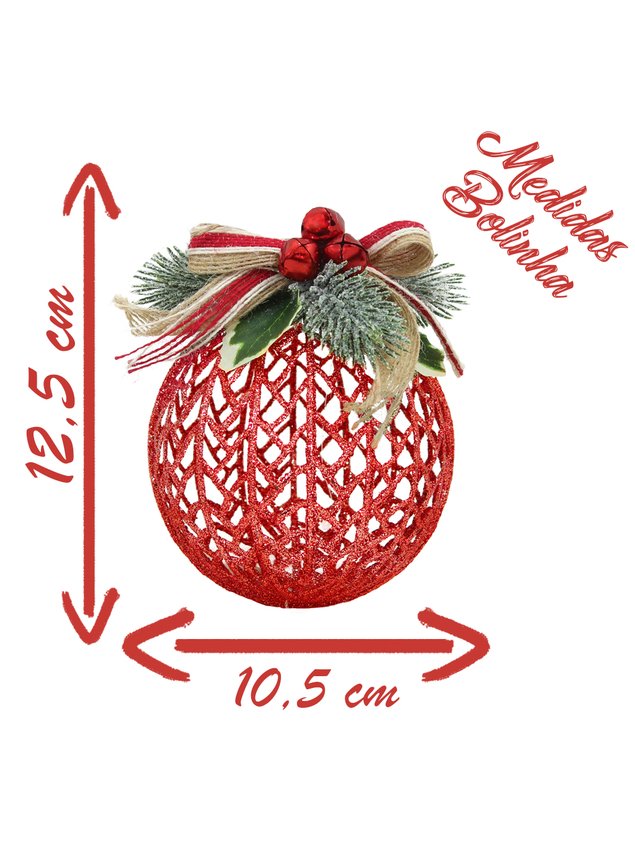 Kit Conjunto 6 Peças Decoração Enfeite Bola Árvore Natal Vermelho Glitter  Natalina 12,5cm