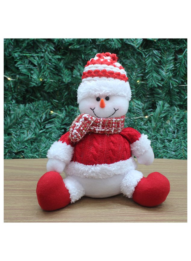 Jogo Papai Noel e Boneco de Neve Pelúcia Sentado Vermelho e Branco