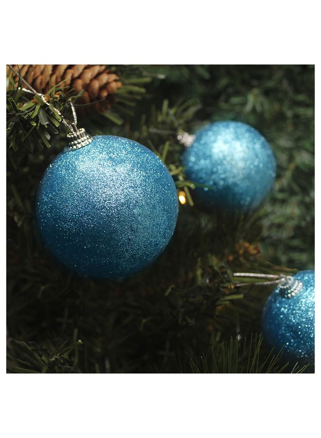 Kit 48 Bolas Enfeite Natalino Árvore Natal Glitter Azul 70mm