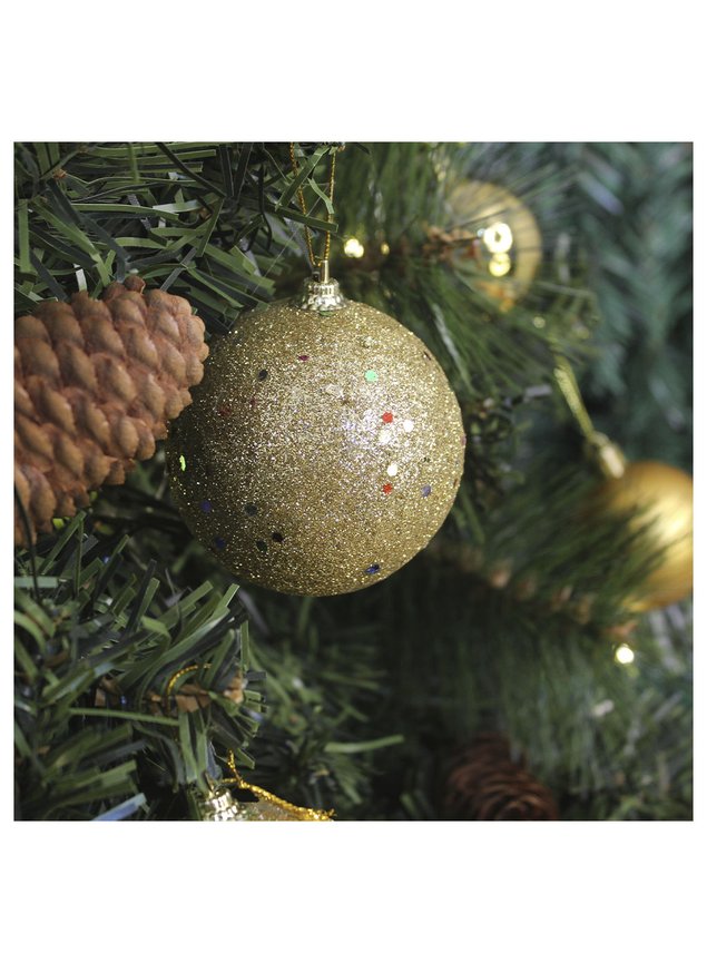 48 Bolas Enfeite Natalino Árvore Natal Dourado Glitter 70mm