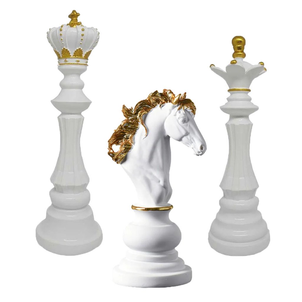 Decoração Peças De Xadrez Rei Rainha E Cavalo Escultura Média Estátua Camicado 4990