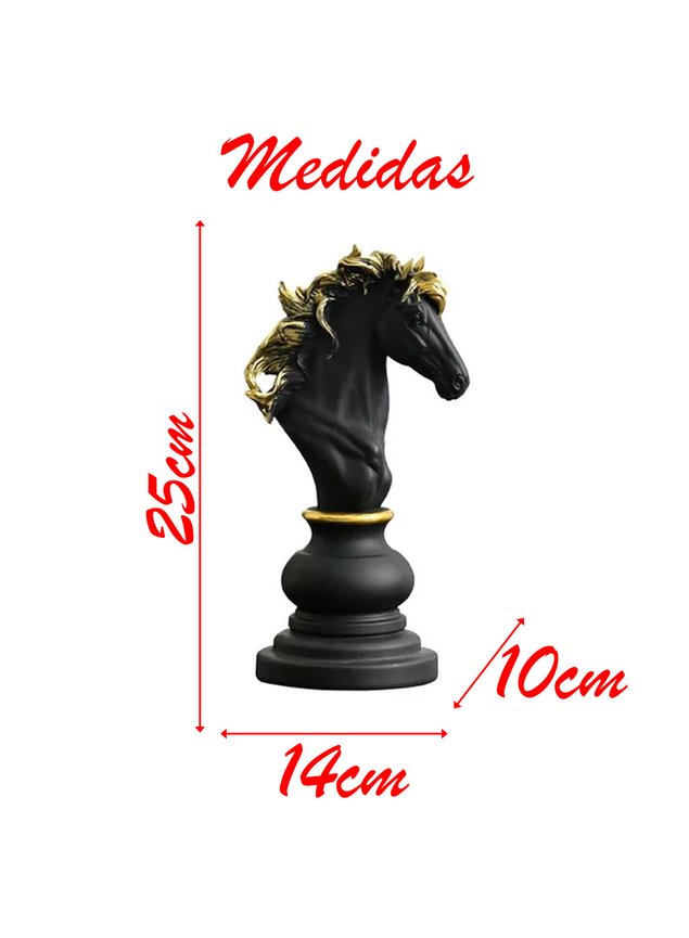 Escultura Decoração Peças Xadrez Rainha, Rei e Cavalo luxo